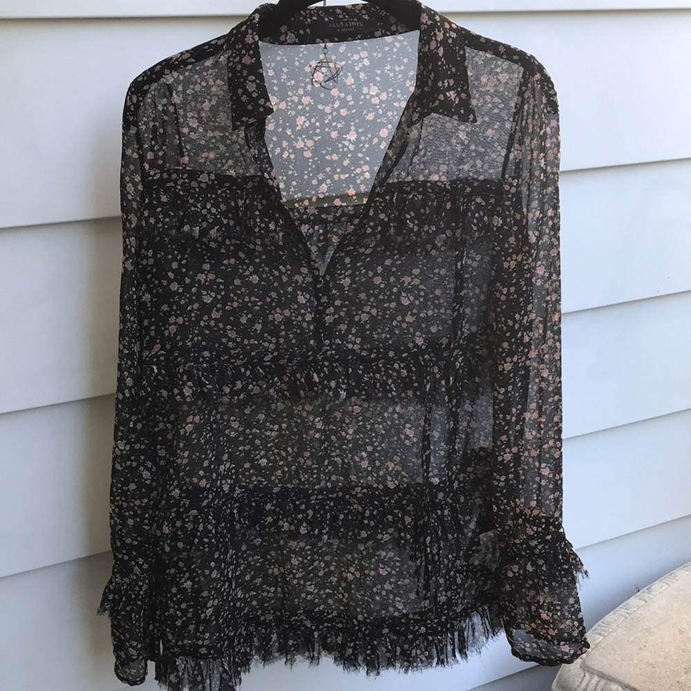 Allsaints Black Floral Print Dierdre Pepper Shirt